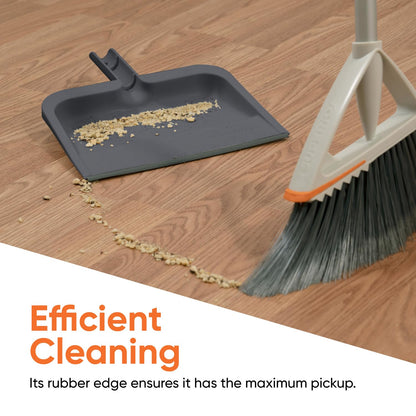 Superio Clip-On Dustpan with Rubber Lip - 10-inch Wide Durable Plastic Dust Pan with Comfort Grip Handle, 2-Pack (Grey)