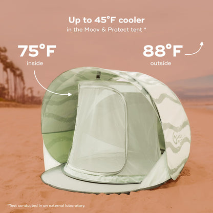 Babymoov Moov & Protect Anti-UV Cooling Beach Tent for Babies with Integrated Mosquito Net, Portable, Green Lagoon (Summer 2025 Edition)