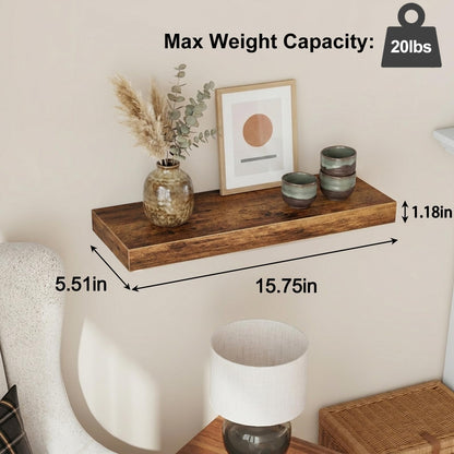 Fixwal Wood Floating Shelves, Wall Shelves Set of 4, Shelves for Wall Decor, with Invisible Brackets for Bathroom, Living Room,Bedroom and Kitchen(Rustic Brown)