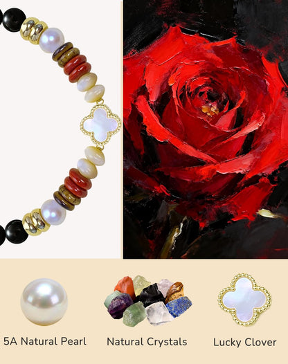 YEETONDA Four Leaf Clover Natural Gemstone Rainbow Bracelets Jewelry 16th 21st 30th 40th 50th 60th 70th 80th Birthday Gifts For Women Mom Sister Friend Daughter Niece（Black Tourmaline）