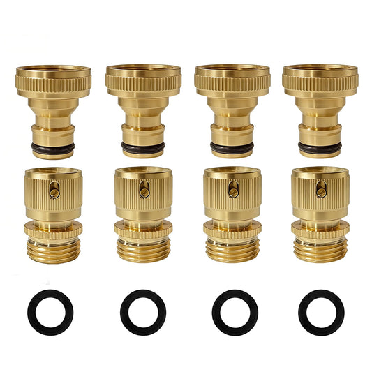 Yoniccal 3/4 Inch GHT Solid Brass Garden Hose Quick Connect Fittings, Water Hose Connectors with Leak-Proof Seal for Outdoor Gardening and Cleaning Use (4, Gold)