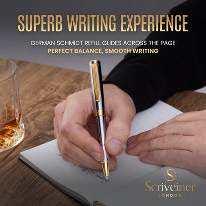 Scriveiner Silver Chrome Rollerball - Award-Winning Heavy Pocket Stunning Luxury Pen, Real Gold Finish, German Schmidt Refill, Best EDC Writing Gift Set for Men & Women, Fancy Designer EDC Roller ball
