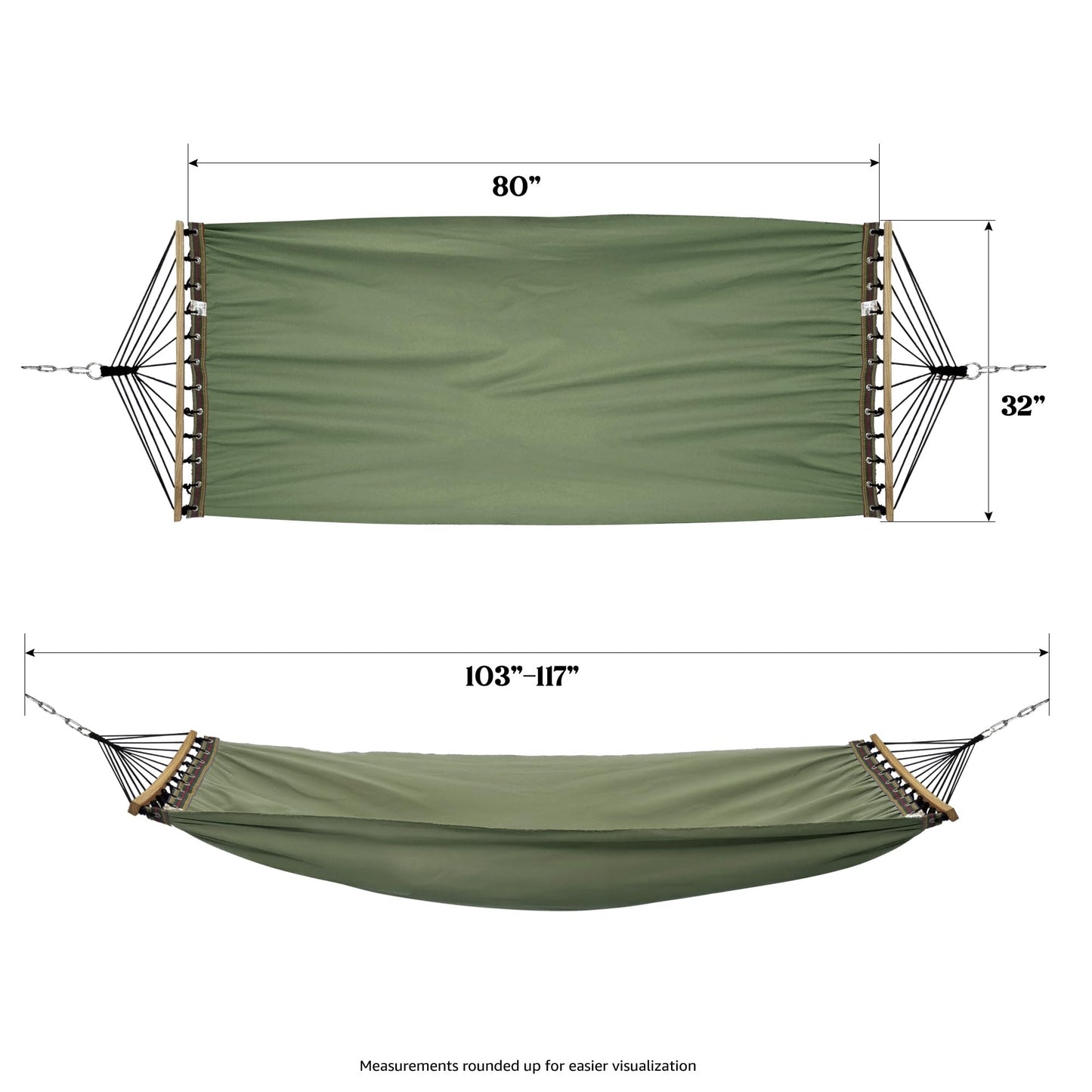 Tranquillo Double Hammock 2 Persons Cotton Canvas 600 lbs Portable Camping Hammock with Solid Curved Wood Spreader Bar Hammock for Camping Travel Indoor Patio Garden, Sage