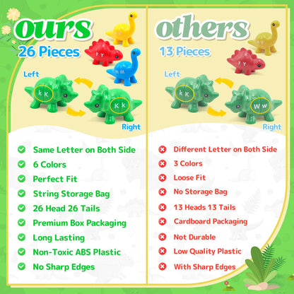 26Pcs Matching Letters Fine Motor Toy, Alphabet Match Game Educational Toys for Toddlers 1-3 Dinosaur Alphabet Learning Toy for Toddler Age 1, 2, 3 Montessori Preschool Educational Toy（New Model）