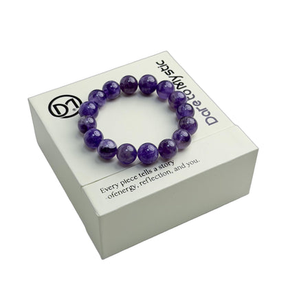 Natural Amethyst Bracelet for Women – Deep Purple Uruguayan Gemstone Beads with Roman Numeral Engraving, Crystal Jewelry for Clarity, Intuition & Daily Reflection, Gift Box Included