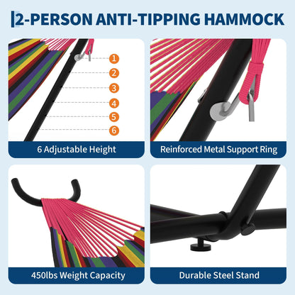 Hammock Chair Outdoor with Stand - Heavy Duty 500LB Capacity Portable Hanging Swing Chair for Patio, Garden, Backyard, Camping -Polyester Blend with Adjustable Steel Frame & Carry Bag