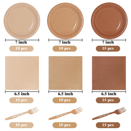 WXLDGHQ Serves 35 Guests Gradient Brown Plates and Napkins Party Supplies,7" Gradient Brown Birthday Dessert Paper Plates and Napkins,Disposable Party Dinnerware for Wedding,Graduation