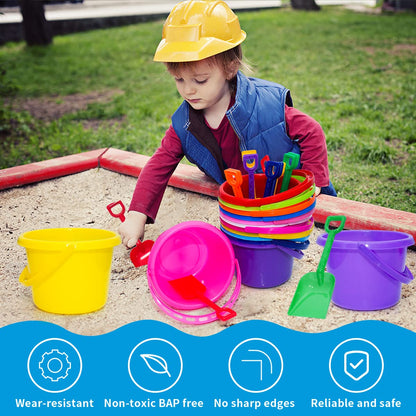 BeneFine 12 Pack Sand Buckets and Shovels for Kids 7.48 Inches | Beach and Sand Toys at The Beach | Use for Sand Molds at The Sandbox -12 Pail and 12 Shovel Set