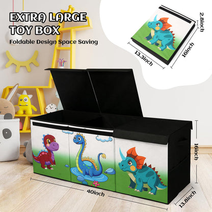 Dqoetort Extra Large Toy Box, Collapsible Storage Organizer with Lids, Sturdy Dinosaur Toy Chest for Boys Girls, 40"x14"x16" Kids Storage Bin Box Baskets for Living Room, Playroom, Bedroom, Nursery