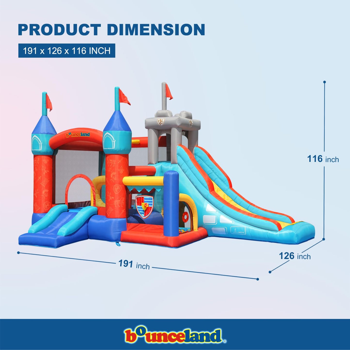 Bounceland Medieval Bounce Castle Bounce House with Slide & Ball Pit, Basketball Hoop and Ball Toss Game Included, Long Fun Slide, Obstacle Courts, Comes with UL Certified Blower Fun Party