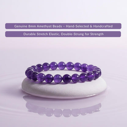 Cherry Tree Collection Amethyst Beaded Bracelet – Genuine 8mm Gemstone Stretch Bracelet for Men & Women – Handmade Crystal Bracelet - (Amethyst - S)