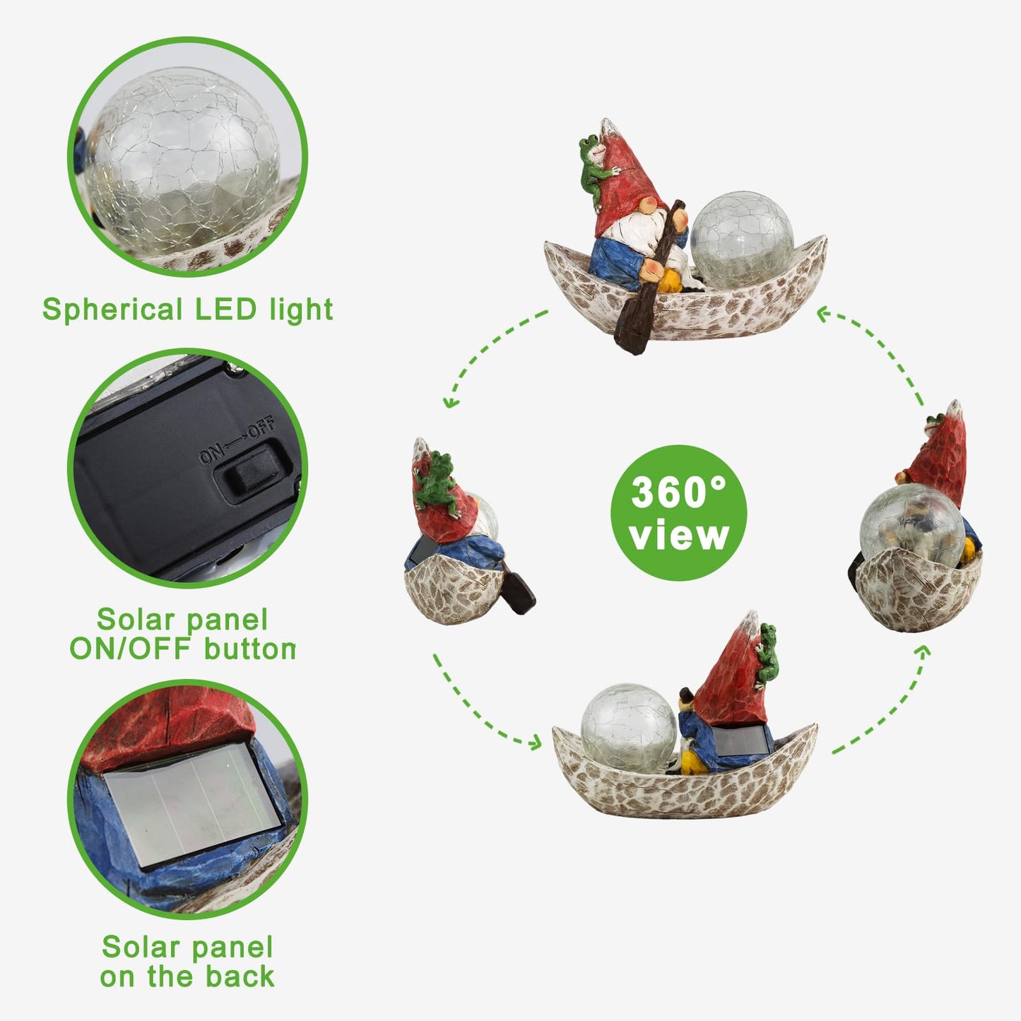 Rezpuao Garden Gnome Statue,Solar Gnomes Figurine,Outdoor Gnome Decor,Gnomes Decorations for Yard with Solar Light,Gnome Sculptures for Patio Lawn Ornaments