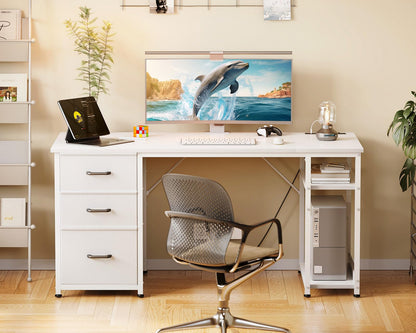AODK 51 Inch Computer Desk with Drawers & USB Power Outlets - Reversible Home Office Desk with Storage Shelves, Work from Home, Modern Work/Writing/Study Table for Bedroom, White