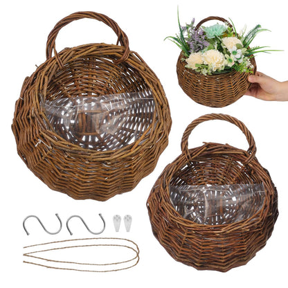 Yardwe 2Pcs Woven Wall Hanging Flower Baskets, Rattan Hanging Planters for Indoor Plants, Rustic Wall Decor Storage Containers, 12.20 X 10.62 X 4.72 Inches