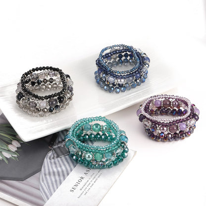 Noessla Beaded Boho Stretch Bracelet Colorful Stackable Crystal Beads Bracelets Trendy Costume Jewelry Mothers Day Gifts for Women(21-Sea green)