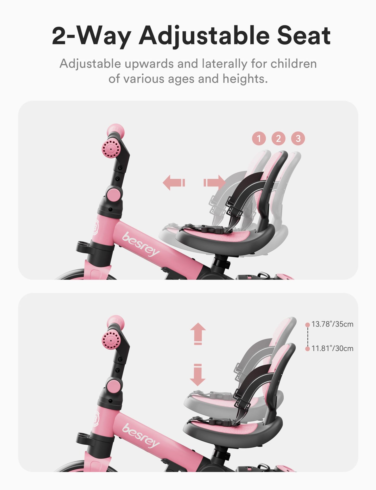 besrey 4 in 1 Toddler Bike, Toddler Tricycle for 1-3 Year Old, Trike with Push Handle, Backrest and Safety Belt, Birthday Gifts and Toys for Boys and Girls, Balance Bike