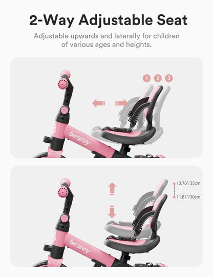besrey 4 in 1 Toddler Bike, Toddler Tricycle for 1-3 Year Old, Trike with Push Handle, Backrest and Safety Belt, Birthday Gifts and Toys for Boys and Girls, Balance Bike