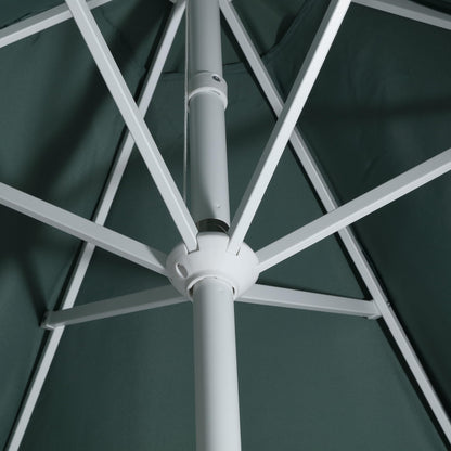 JONATHAN Y UMB1001K Collins 9 ft. Classic Cottage Fringe Tassel Market Patio Umbrella with Auto-Tilt Crank, Wind Vent and UV Protection in Green/Cream, White Pole