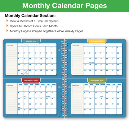 Global Datebooks 2026-2027 Middle & High School Student Planner 7" x 9" - Dated Weekly & Monthly Academic Planner w/Ruler/Bookmark & Stickers, Ideal for Homework, Matrix Style, Spectrum