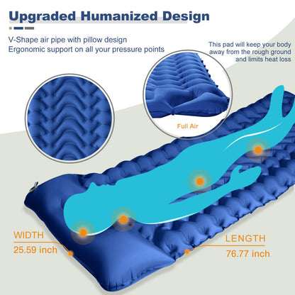 MEETPEAK Sleeping Pad, Extra Thickness Inflatable Camping Sleeping Mat with Pillow Built-in Foot Press, Compact Ultralight Camping Air Mattress for Backpacking, Hiking, Tent