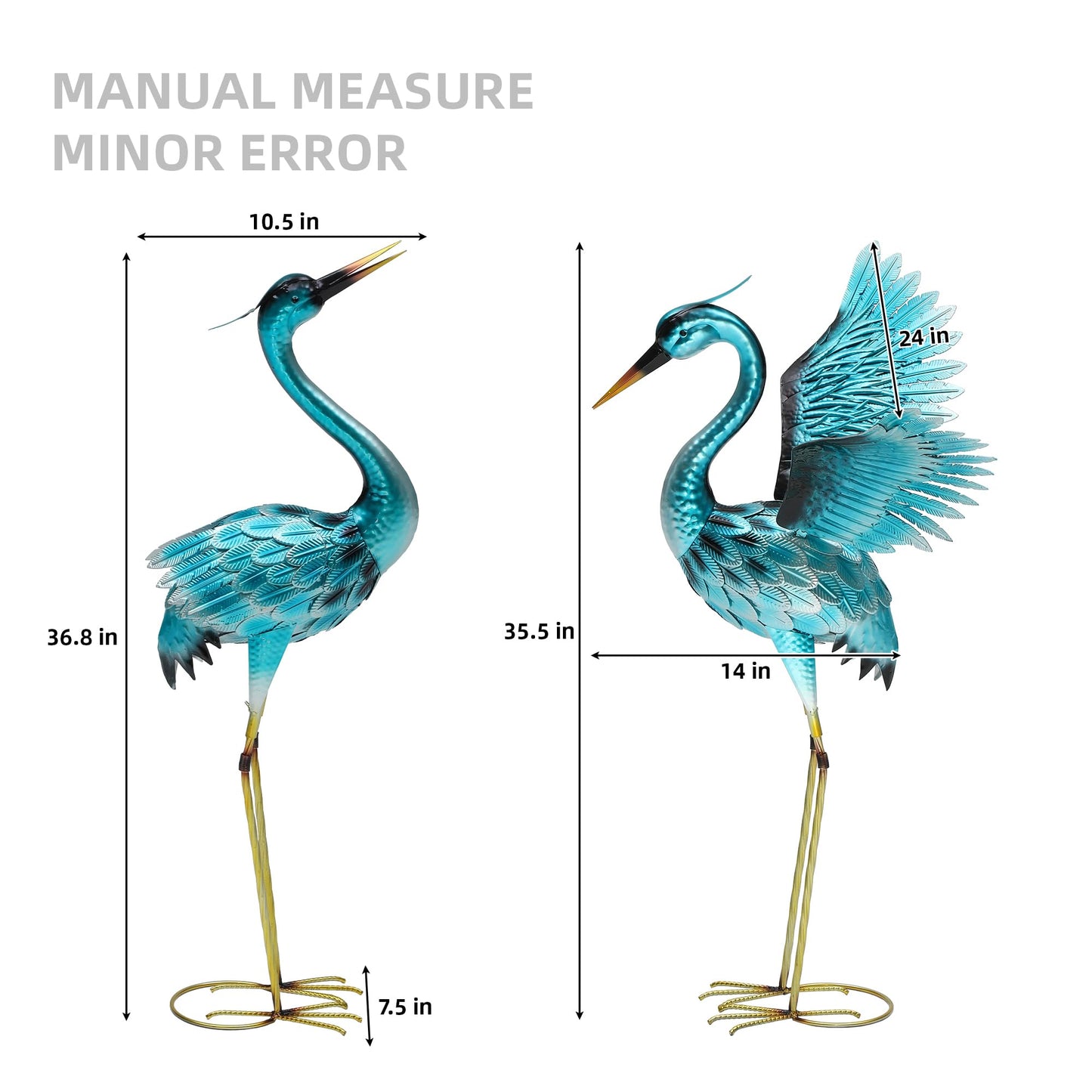 Autodaya 36.75" Metal Crane Garden Statue, Handcrafted Oversized Blue Heron Decor Sculptures with Stable U-Ground Stakes, Backyard Decoration, Metal Garden Bird Animal Yard Art, Lawn Ornament Decor