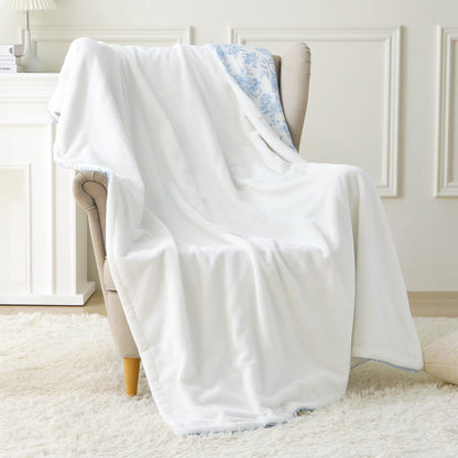 Viviland Fleece Throw Blanket Reversible Muslin Blankets, Soft Throw Blanket for Couch and Bed, Breathable Quilt Bedspread, Gauze Bedding for Adults, Large 50x70 inch, Blue Nerrah