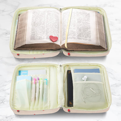 WOBAGMEN Bible Cover Case for Women,Large Bible Tote Bags Organizer Corduroy Carrying Case for Girls,Bible Study Supplies Accessories Christian Gifts for Women(Strawberry M)