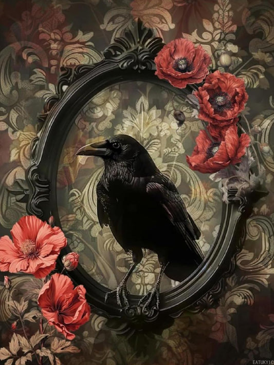 EATUKYIC Vintage Floral Crow Diamond Art Painting Art Kits Diamond Art Painting Diamond Art Kits 5D Diamond Art Painting Kits DIY Diamond Art for Home Wall Decor 12x16 inch
