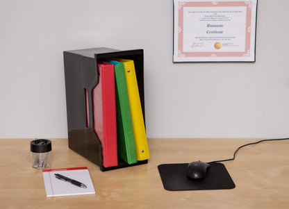 IRIS USA Medium Portable Desktop File Box with Open Lid, 6 Pack, Side Handles, Tabs & Inserts, Hanging File Folders, Letter-Size File Magazine Newspaper Mail Document Notebook, Black