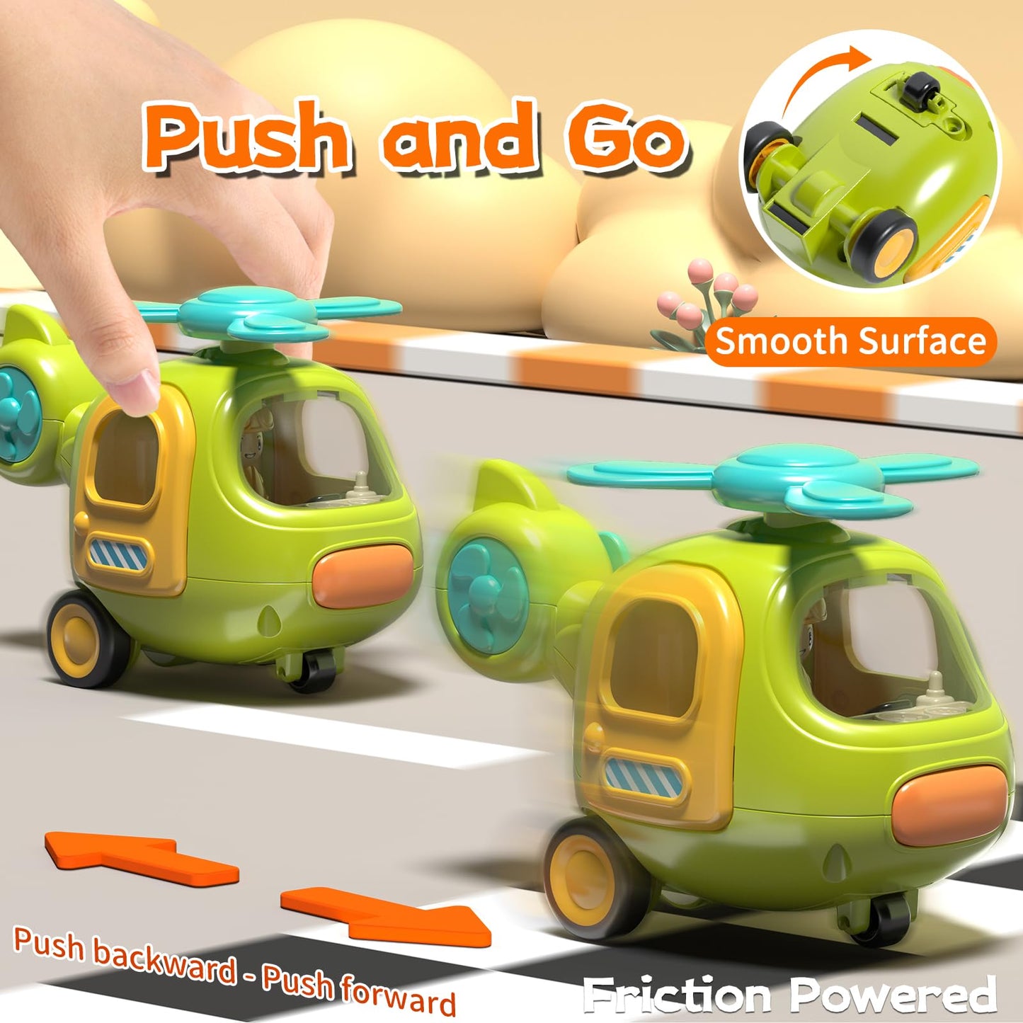 PANITU Baby Toys Push Cars for 1 2 3 Year Old 2 Pack Friction Powered Airplane Fire Trucks for Toddlers 1-3 Lights and Musical Toys for 1 Year Old First Birthday Gifts for Toddler