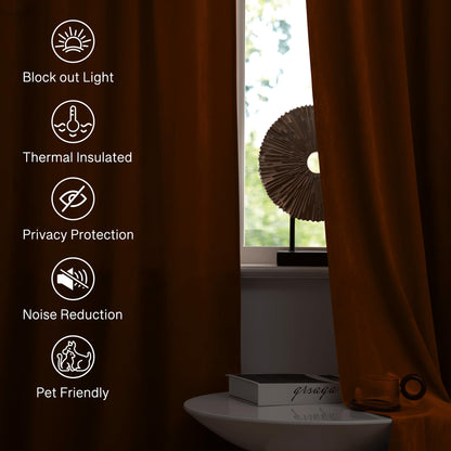 StangH Fall Curtains Burnt Orange Velvet Curtains Luxury Terracotta Thermal Insulated Room Darkening Bedroom Window Drapes for Living Room, Holiday Home Decor for Backdrops, W52 x L84, 2 Panels