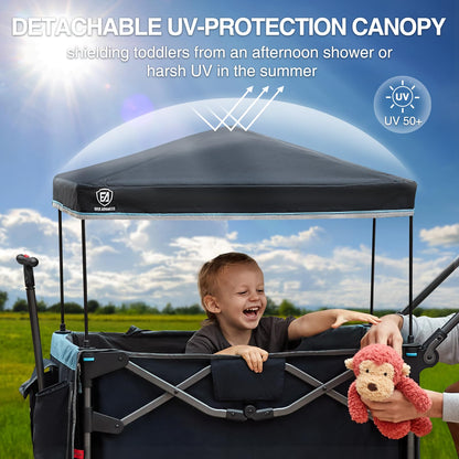 EVER ADVANCED Wagon Stroller for 2 Kids, Compact One-Step Fold Stroller Wagon with Adjustable Push/Pull Handles, Folding Wagon for Travel, Park & Beach, Includes Removable UV Canopy, Blue