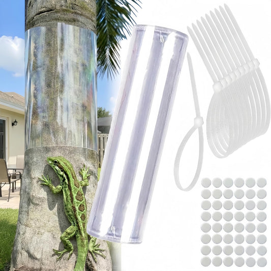 IWCR Durable Iguana Tree Wrap Tree Trunk Protector - Clear Tree-Safe Guard for Climbing Prevention, Rodent Barrier Kit with 54 Double-Sided Tapes & 10 Zip Ties (196" x 7.8")