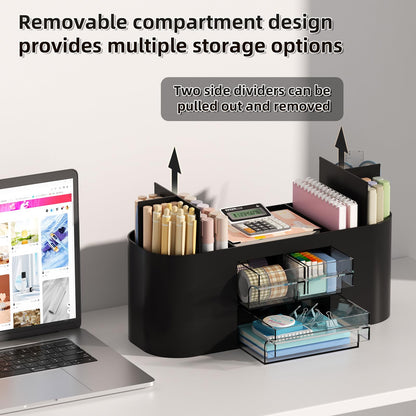 Marbrasse Desk Organizer Pen Holder with 3 Drawers, Multi-Functional Pencil Holder,Desk Organizers and Accessories with 7 Compartments for Home, School, Classroom (Black)