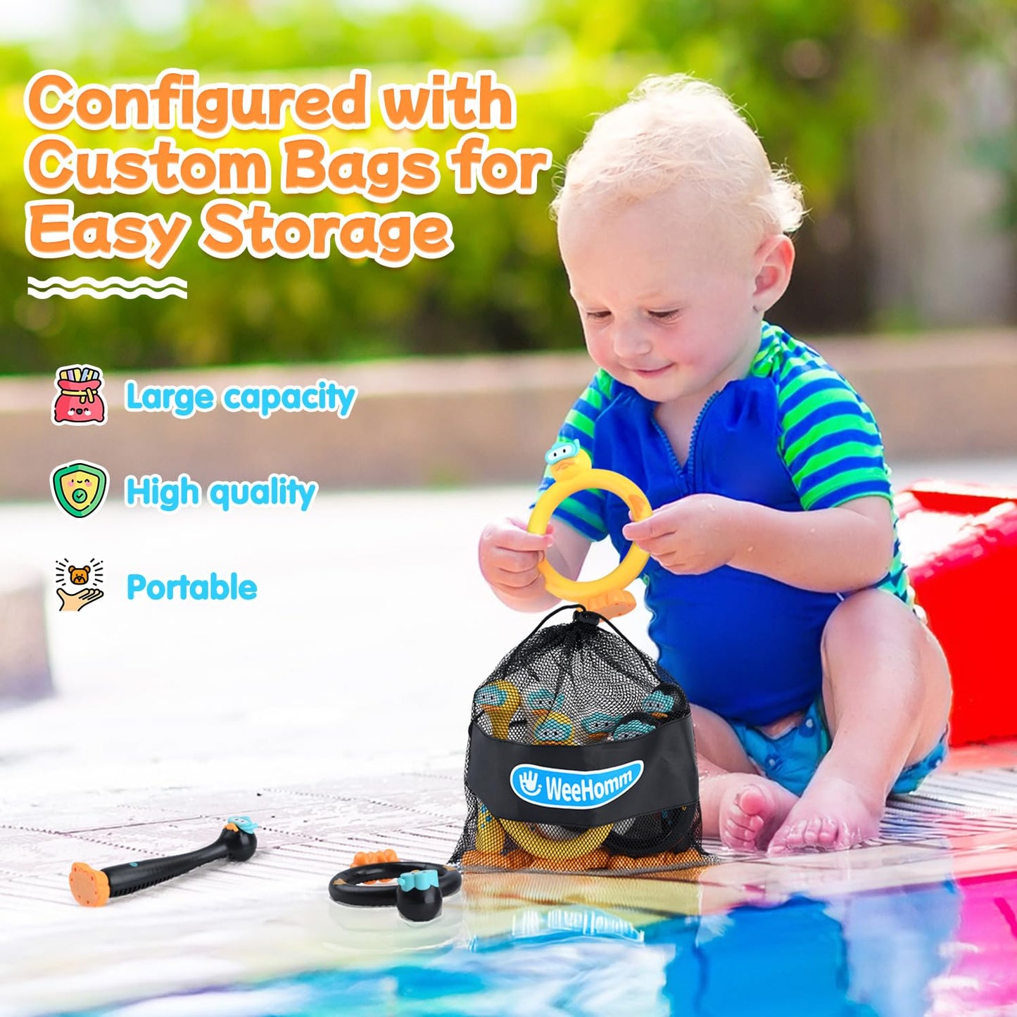 WeeHomm Pool Diving Toys for Kids, 6 PCS Swimming Pool Diving Rings, Summer Sticks Toys for Kids Ages 4-8 8-12, Fun Underwater Grow Training for Boys Girls