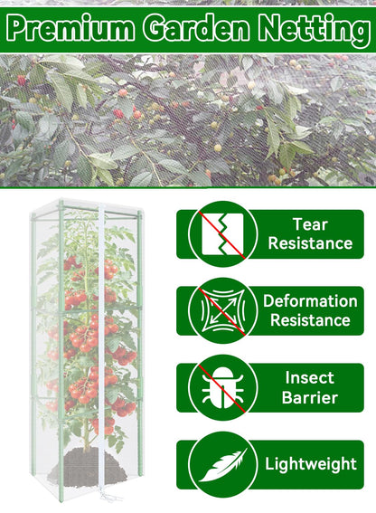 ZeeDix 61" x 16.1" Garden Bird Netting for Triangle Tomato Cage, 2 Pack Garden Mesh Barrier, Plant Covers Protect Tomatoes, Vegetables, Blueberry Bush from Birds & Pests