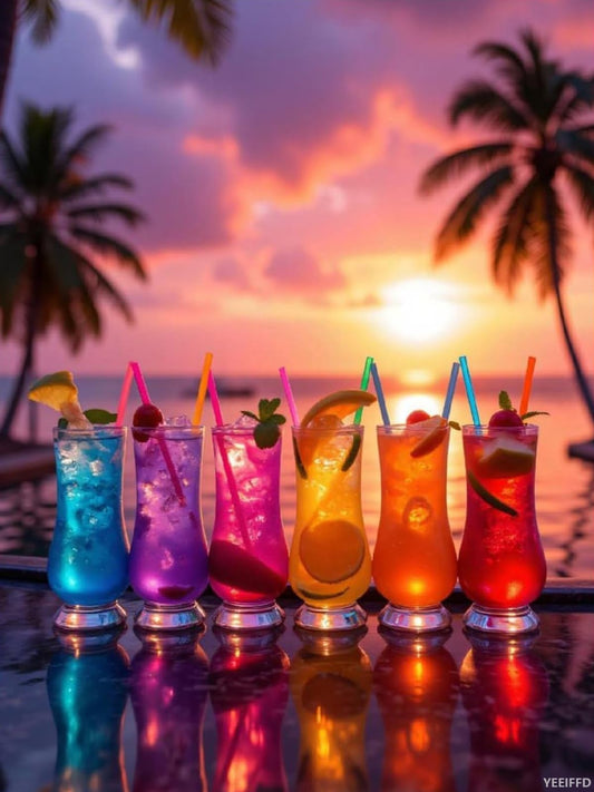 YEEIFFD Diamond Art Kits for Adults Tropical Sunset Colorful Cocktails Diamond Painting Kits for Adults Beginner, Frameless Diamond Painting Kit for Home Wall Decor 12x16 inch