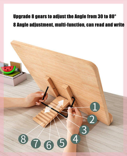 Bamboo Book Stand with Page Clips - Adjustable Holder for Cookbooks/Textbooks, Stable Lightweight Portable Reading Desk (Natural Bamboo)