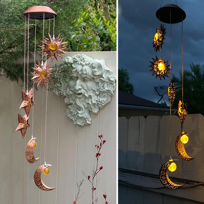 Tryme Solar Wind Chimes for Outside with Sun Moon Star Solar Hanging Lights Windchimes Outdoors Garden Decor Gifts for Mother, Grandma, Sister