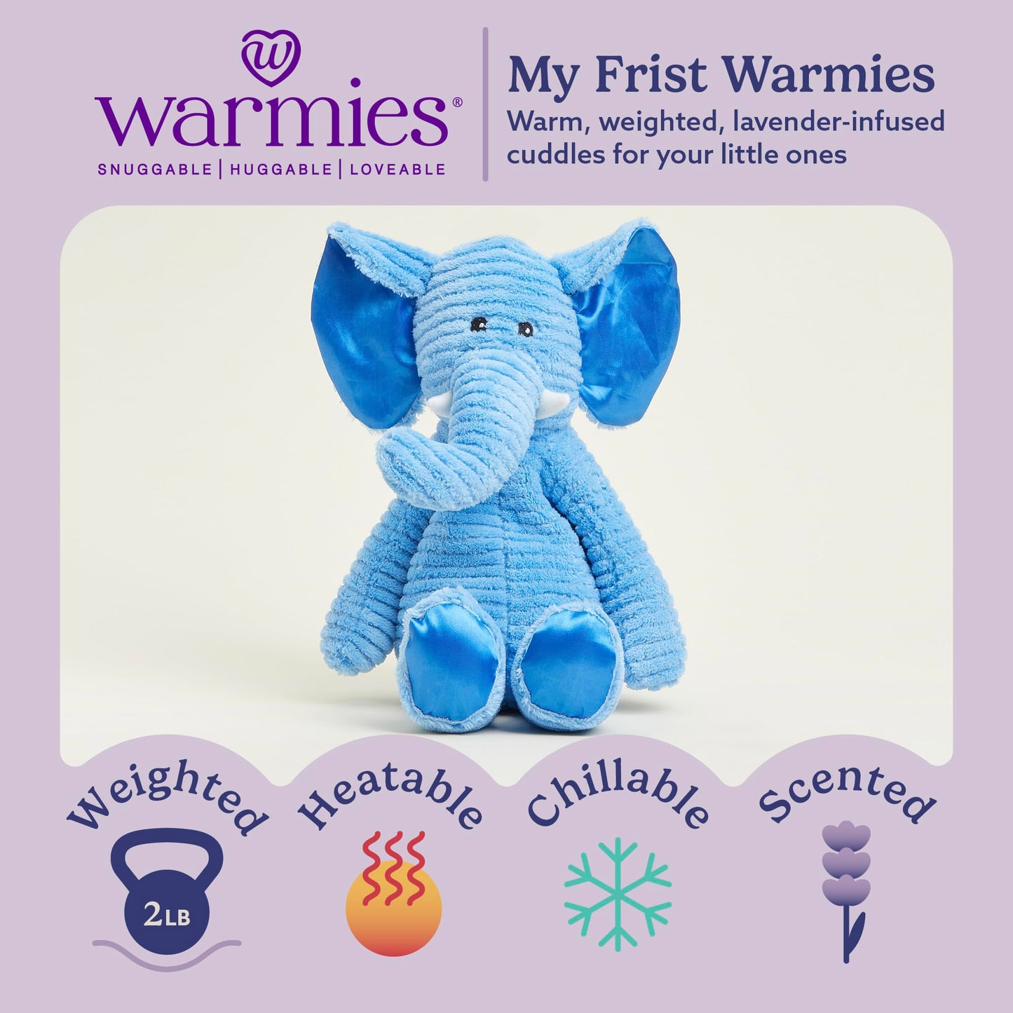 warmies Microwavable & Weighted Stuffed Animals, Elephant - Heated Stuffed Animal Plushie for Warmth & Comfort - Cute Soft Plush Toys for Adults & Children (Boys, Girls, Babies & Toddlers)