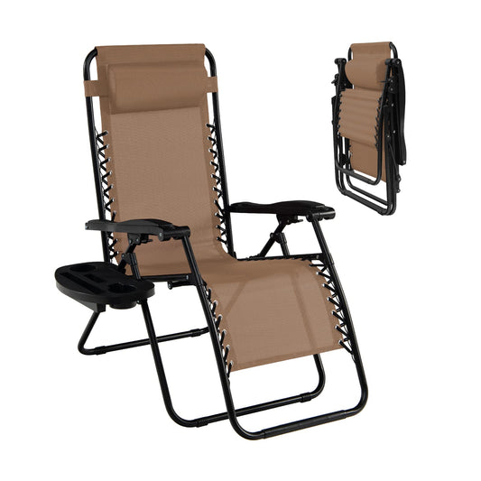 Renatone Folding Zero Gravity Reclining Textilene Lounge Chairs, Outdoor Adjustable Patio w/Pillows & Cup Holder Trays for Backyard, Beach, Poolside (BE)