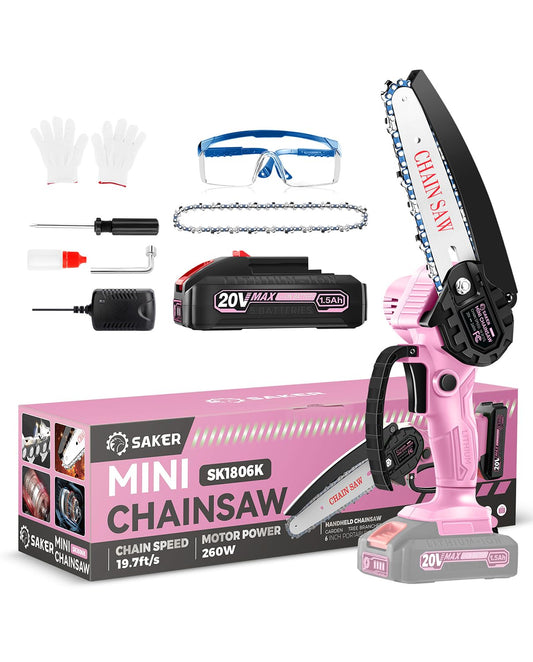 Saker Mini Chainsaw|6 Inch Chainsaws[2025 Upgraded]|Mini Cordless Electric Chain Saw|Small Handheld Portable Chain Saws Battery Powered Chain Saw for Tree Trimmer and Garden,Gifts for Men