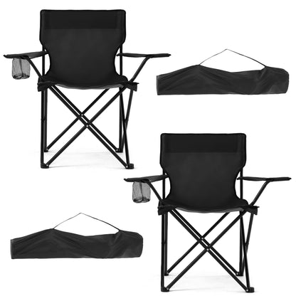 Canpsky 2 Pack Lightweight Folding Camping Chairs, Outdoor Lawn Beach Chair with Cup Holder & Carry Bag for Travel, Fishing, Picnic, Backyard, Hiking (Black, Medium)