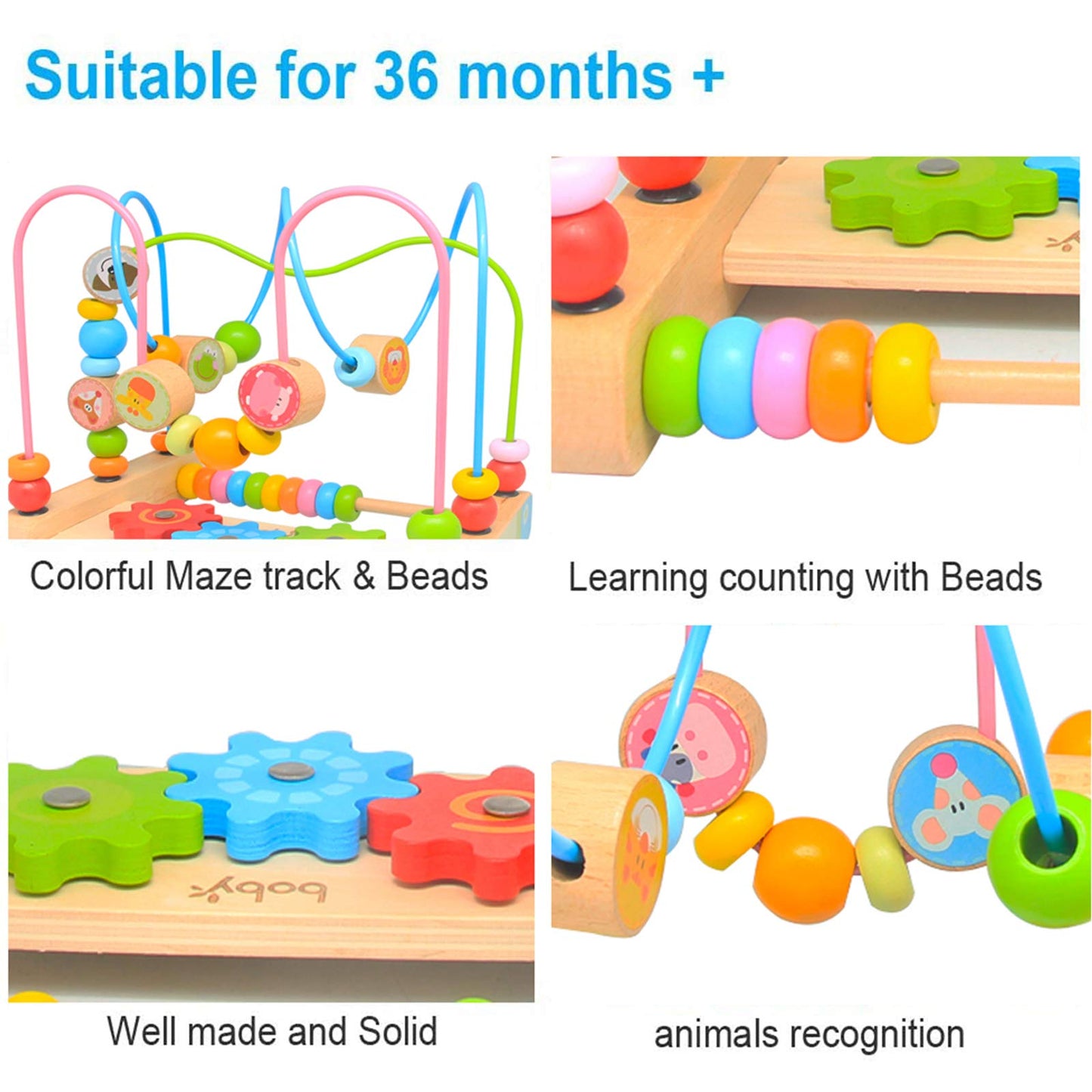 Bead Maze for Babies, Wooden Educational Abacus Beads Circle Toddler Toys - Colorful Roller Coaster Activity Game,Great Gift for Babies Toddlers Girls and Boys