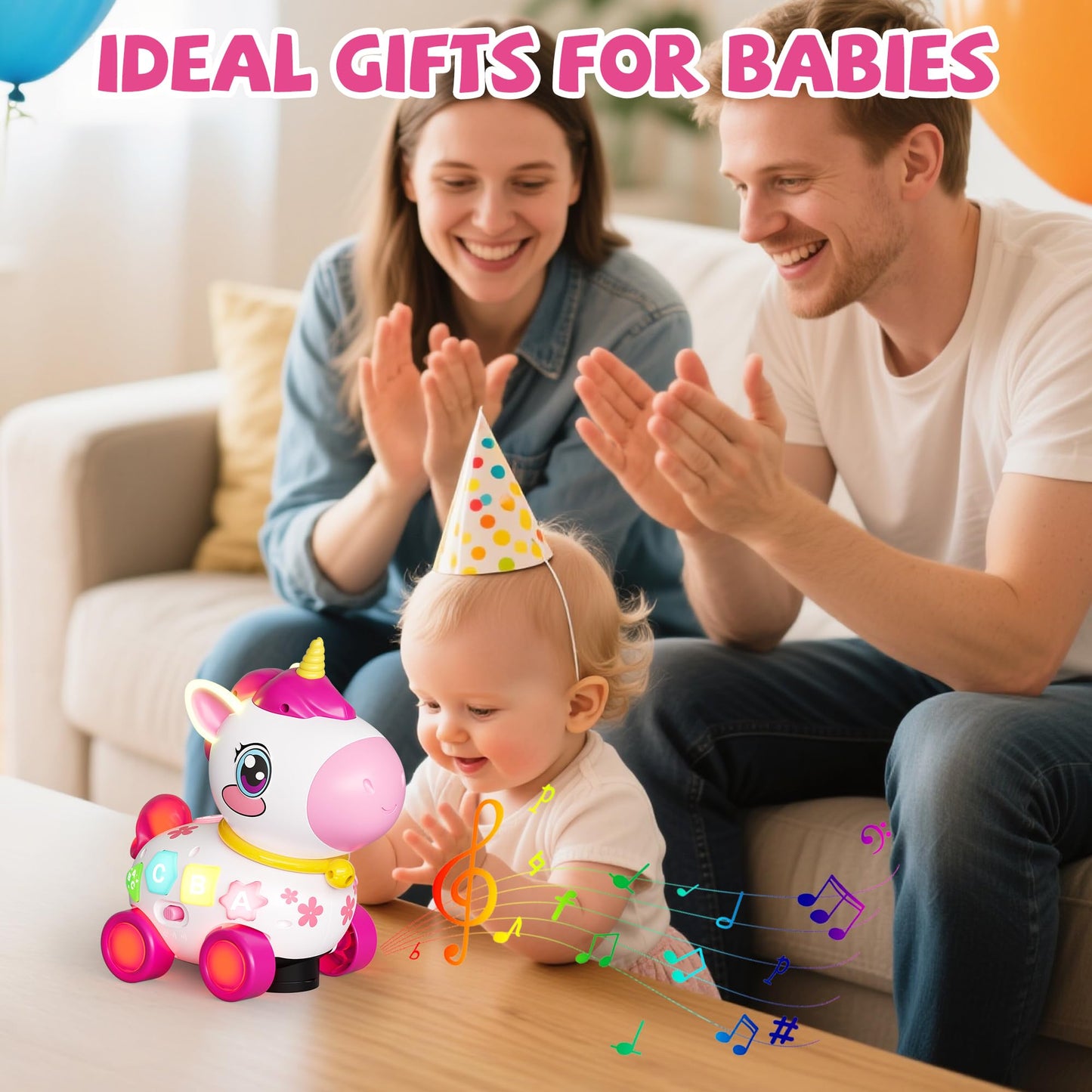 Ingbear Unicorn Toys for 1 Year Old Girl Gifts, Baby Musical Learning Toys 6-9-12-18 Months, Bilingual Educational Toys with Light, Christmas Birthday Gifts for Girl & Boys ﻿