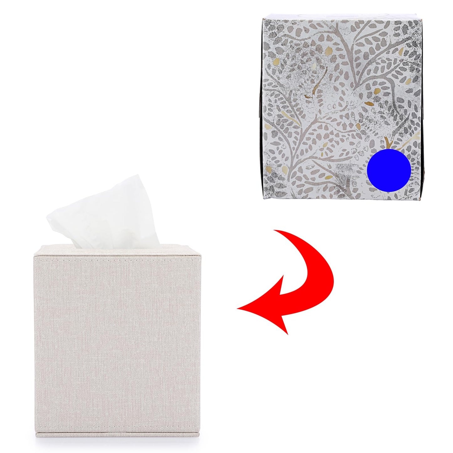 Sumnacon Square Linen Tissue Box Cover - Stylish Cube Tissue Box Holder with Magnetic Bottom, Decorative Tissue Box for Vanity Toilet Tank Dresser Night Stand Table Countertop Office Car, Beige