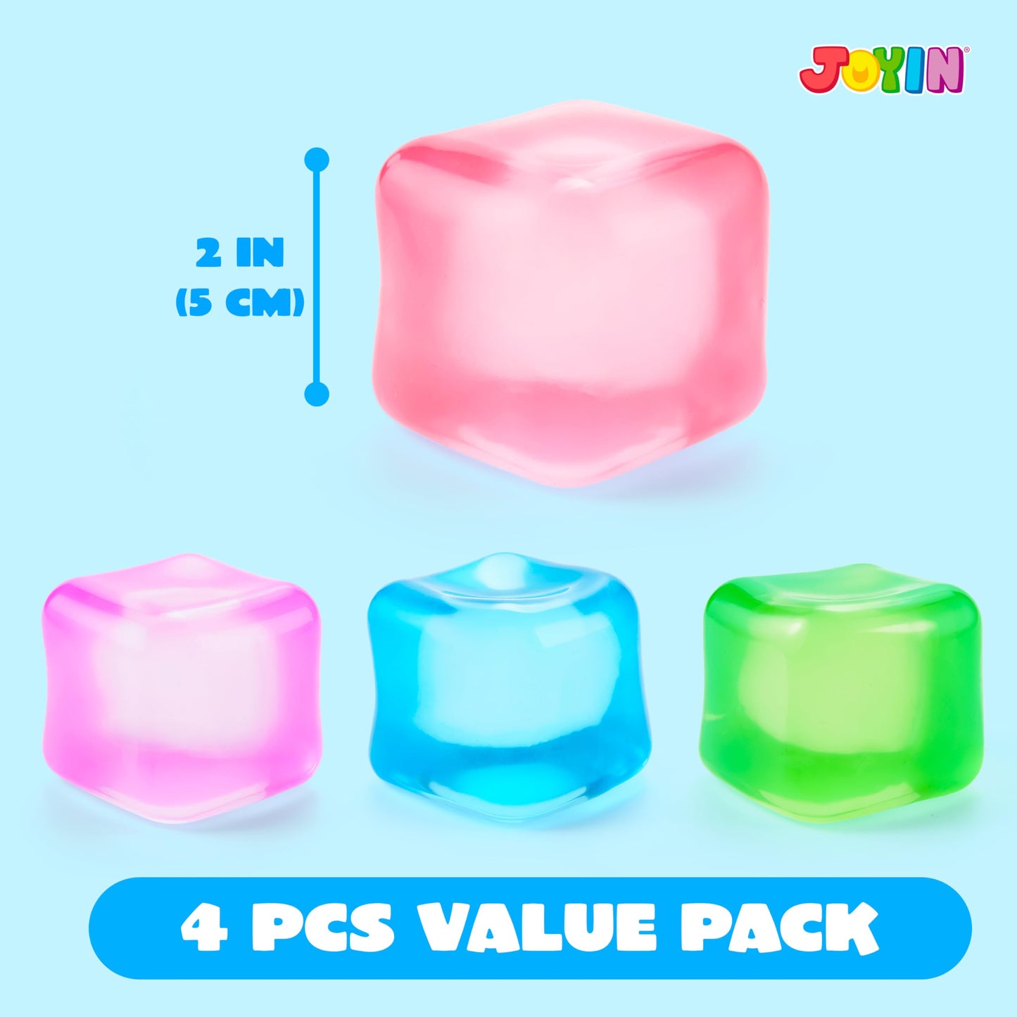 JOYIN 4 Pack Stress Cube, 2'' High Density Cube Fidget Toy, Stress Relief with Slow Rising Sensory Squishy Toys for Kids Adults, Birthday Gifts, Party Favors, Classroom Prizes for Boys Girls