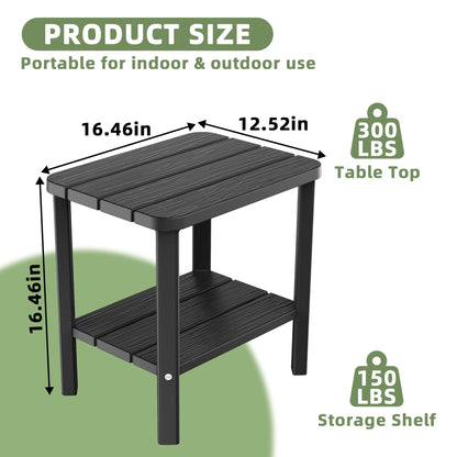 Outdoor Side Table, 2-Tier Small Table, Weather Resistant Outdoor End Tables, Patio Furniture for Garden, Porch, Pool, Lawn, Backyard or Indoor Bedroom