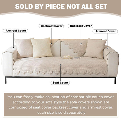 XSlive Cotton Quilted Dog Couch Cover for Sofa Farmhouse Rustic Embroidery Sectional Couch Cover Soft Anti-Slip Sofa Slipcover Furniture Protector for Kids, Pets (Khaki,28"x28")