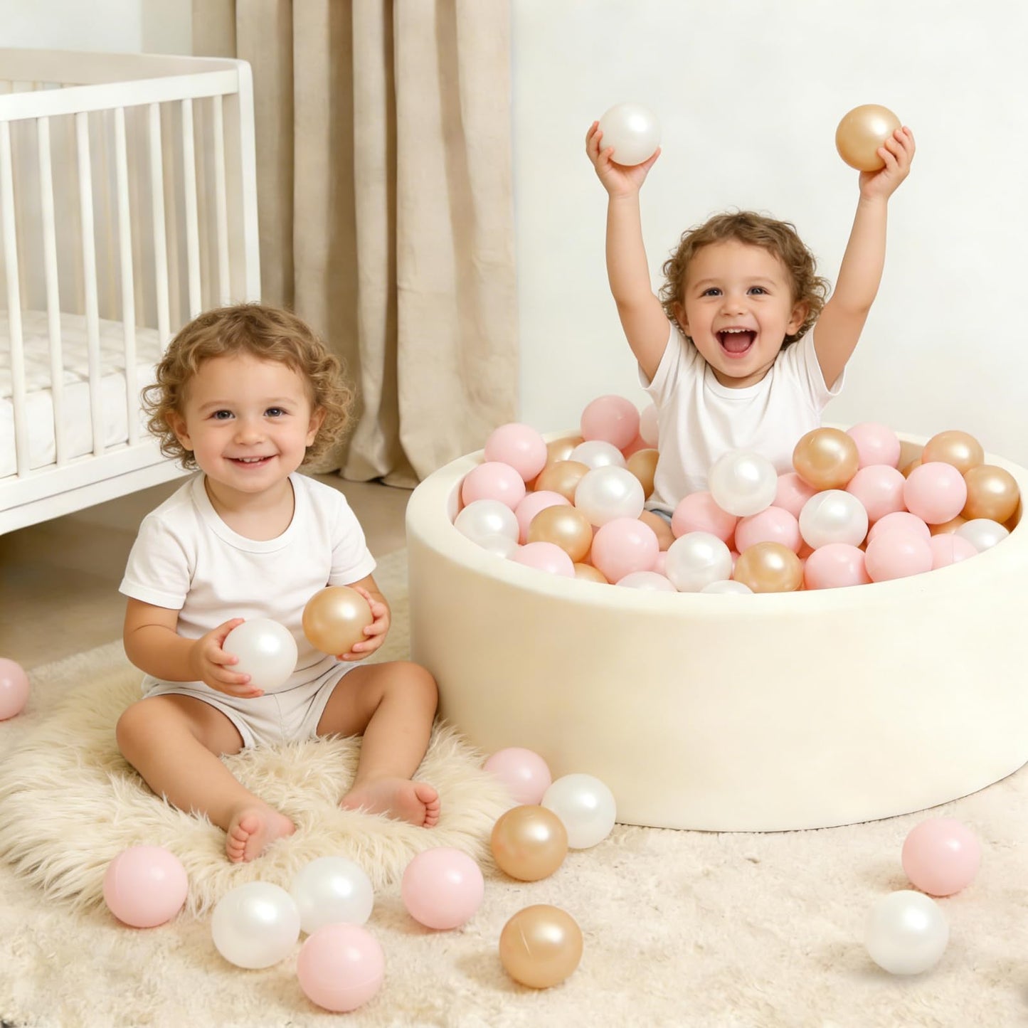 TRENDPLAY Plastic Balls for Ball Pits - Pack of 100 Hollow Balls- Safe and Exciting Playtime - Perfect for Toddler Baby Pools,Party,Festival Decoration, Pink+Pearl Brown